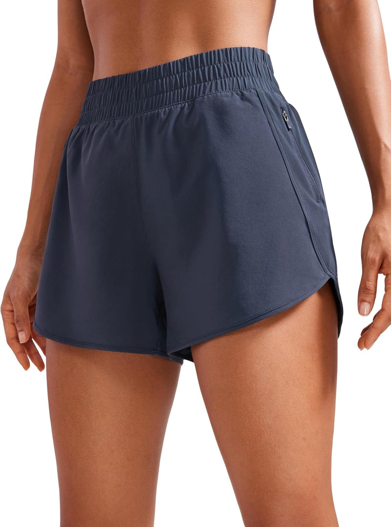 CRZ YOGA Women's High Waisted Running Shorts Mesh Liner - 3'' Dolphin Quick Dry Athletic Gym Track Workout Shorts Zip Pocket
