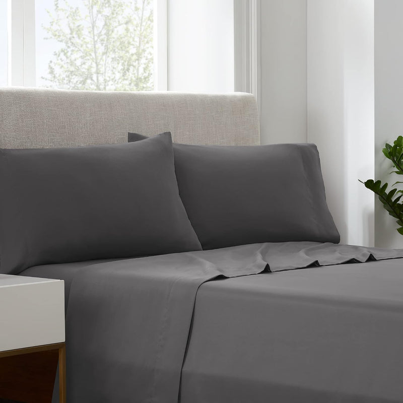 Serta Simply Clean Super Soft Hypoallergenic Stain Resistant Deep Pocket 3 Pieces Solid Bed Sheet Set, Twin XL, Silver Grey