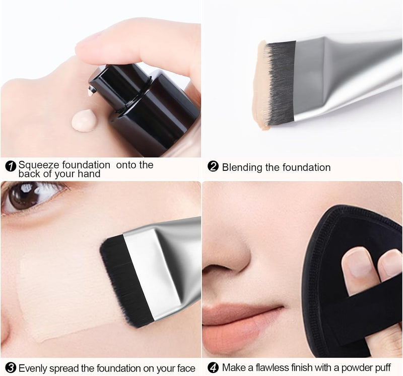 BEAUTYFACTOR Flat Foundation Brush,Korean Makeup Brush Spatula Facial Brush for Liquid Foundation,Premium Face Makeup Brush for Blending Cream (Silver)