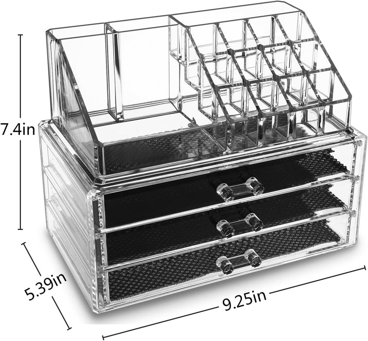 MOSIKER Acrylic Makeup Organizers and Storage with 4 Drawers,Clear Stackable Cosmetic Jewelry Accessories Holder