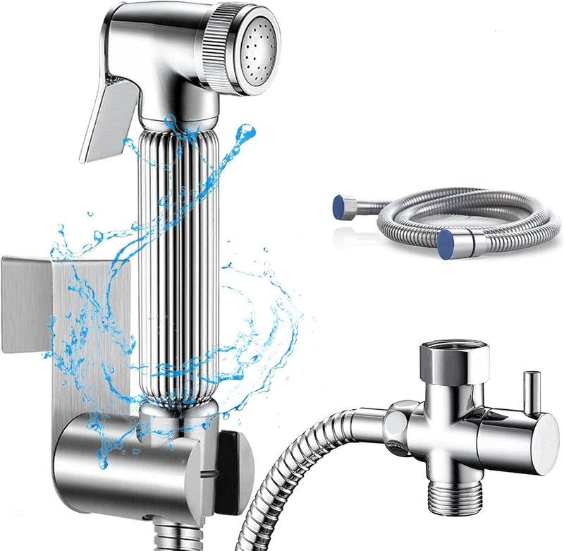 Excefore Handheld Bidet Sprayer for Toilet-Adjustable Water Pressure Control with Bidet Hose for Feminine Wash, Stainless Steel Brushed Nickel Cloth Diaper Bidet Toilet Sprayer for Baby Wash