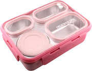 Bento Lunch Boxes, Leak Proof Stainless Steel Lunch Box for Kids, BPA Free Bento for Kids and Adults Tiffin Box for Office and School (Purple, 620 ML, 3 Compartment) - Pink 950 ML, 4 Compartment
