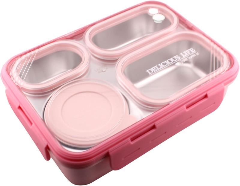 Bento Lunch Boxes, Leak Proof Stainless Steel Lunch Box for Kids, BPA Free Bento for Kids and Adults Tiffin Box for Office and School (Purple, 620 ML, 3 Compartment) - Pink 950 ML, 4 Compartment