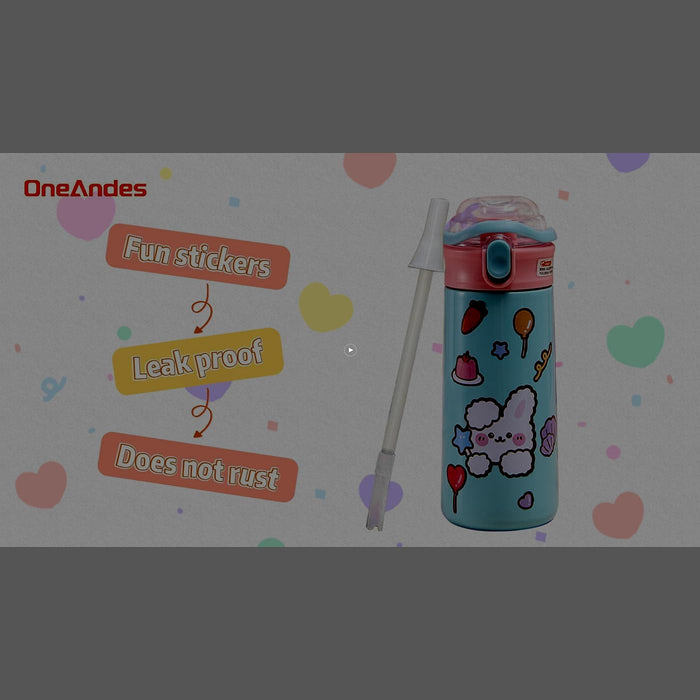 OneAndes 500ml Kids Water Bottle with One-Click-Open Straw Lid 17oz, Vacuum Insulated 304 Stainless Steel Water Bottles for School, Leakproof Toddler Water Bottle, BPA Free Sweat & Leak-Proof