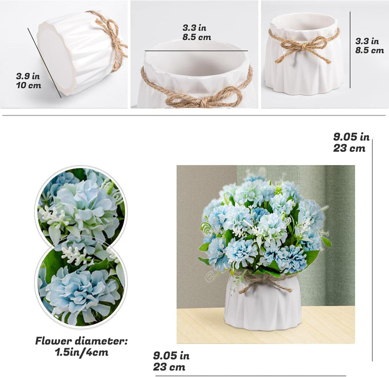 UCHUANG Fake Flowers with Vase, Artificial Roses Bouquet in Vase, Centerpiece Table Decorations for Coffee Table, Living Room, Dining Table, Office, Kitchen, Home Room Decor(White, with Glass Vase)