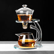 Unbreakable Glass Teapot Set, 340ml Semi-Automatic Rotating Kungfu Tea Pot with Infuser, Borosilicate Glass Drip Teapot for Home, Tea House, Restaurant, Chinese Tea Ceremony