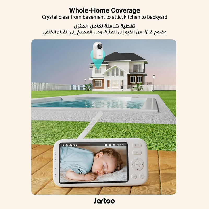 Jartoo 2K Video Baby Monitor with Camera and Audio, 1860ft Long Range Baby Monitor No WiFi 5.5" FHD Screen ANC Baby Camera Wireless, Feeding Clock, Night Vision, 2-Way Talk, AI Cry Detect, 6000mAh