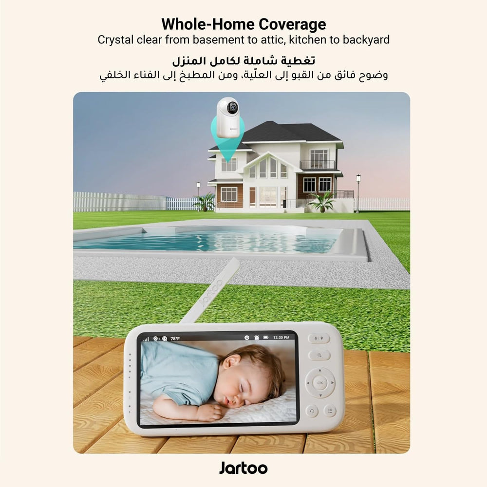 Jartoo 2K Video Baby Monitor with 2 Cameras and Audio, 1860ft Long Range Baby Monitor No WiFi, 5.5" Split Display, VOX - AI Cry Detect, ANR, IR Night Vision, 2-Way Audio, 6000mAh