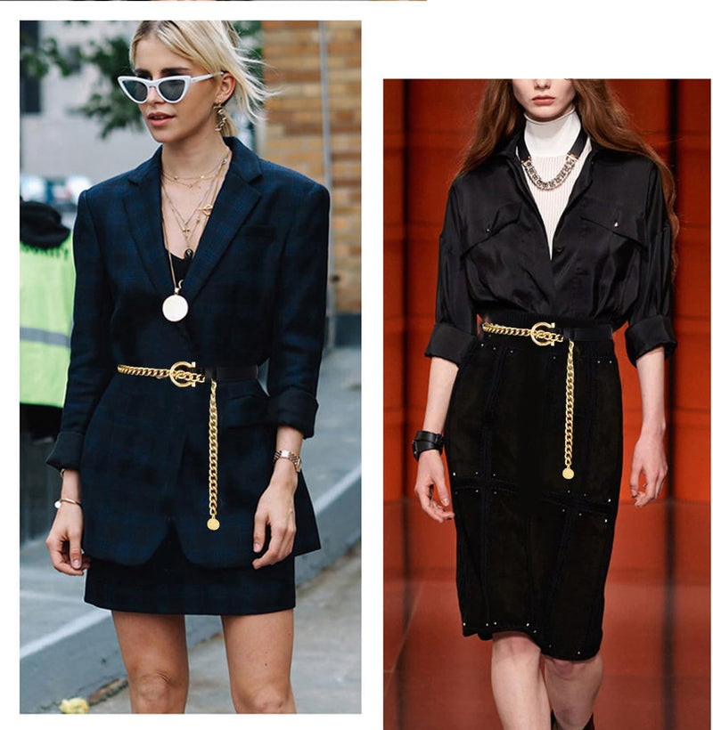 Womens Metal Waist Chain Belt Adjustable Multilayer Link Belt for Jeans & Dresses Gold Chain Belt with Coin Design Fashion Waist Belt for Casual & Evening Wear