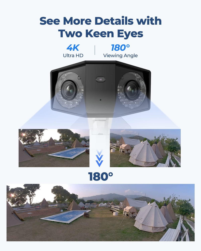 Reolink 4K Duo 2 PoE Security Camera System Home Outdoor IP Camera in 180 Degree Viewing AngleNo Blindspot Human,Vehicle,Pet Detection Color Night Vision Two Way Talk Up to 256GB microSD Card