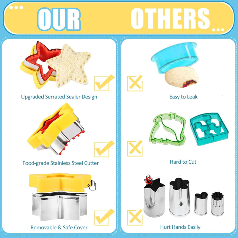 24Pcs Sandwich Cutter and Sealer Set Bread Sandwich Cutter Pancake Maker Heart Square Dinosaur Start Shaper,etc DIY Cookie Cutters Gift for Kids Boys Girls