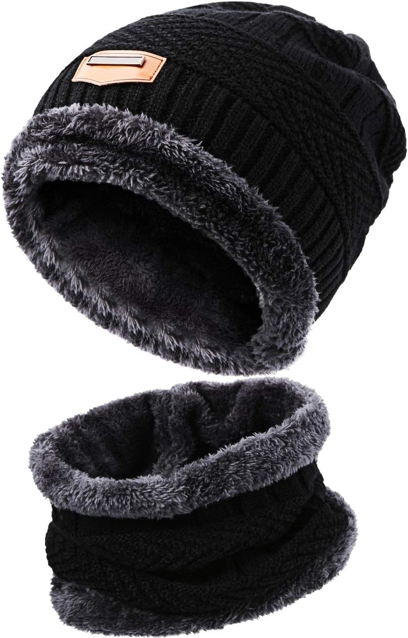 4 Pieces Women Winter Hat and Glove Set, Warm Knitted Beanie Hat Glove Snow Ski Skull Cap with Visor and Touchscreen Glove