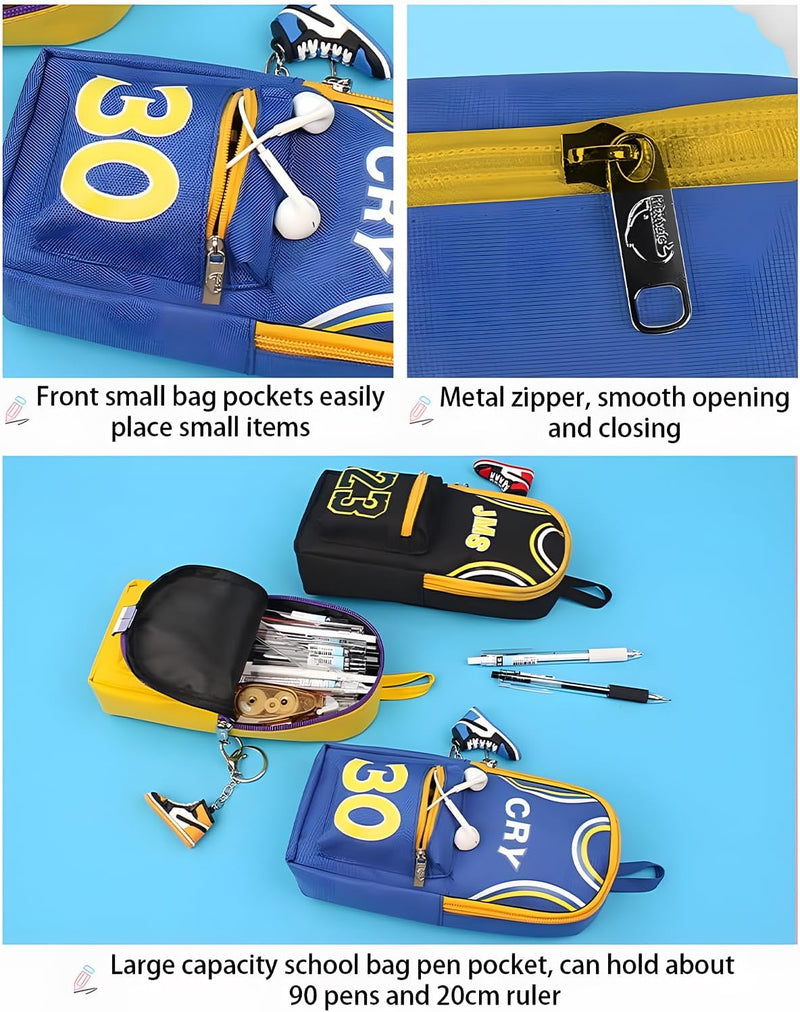 Canvas Pencil Case, Portable Desk Organizer, Double-Layer Basketball Pencil Pouch, Large Capacity Student Pencil Case, Creative Stationery Bag, Storage Coin Pouch Gift for Children (Black) - Black