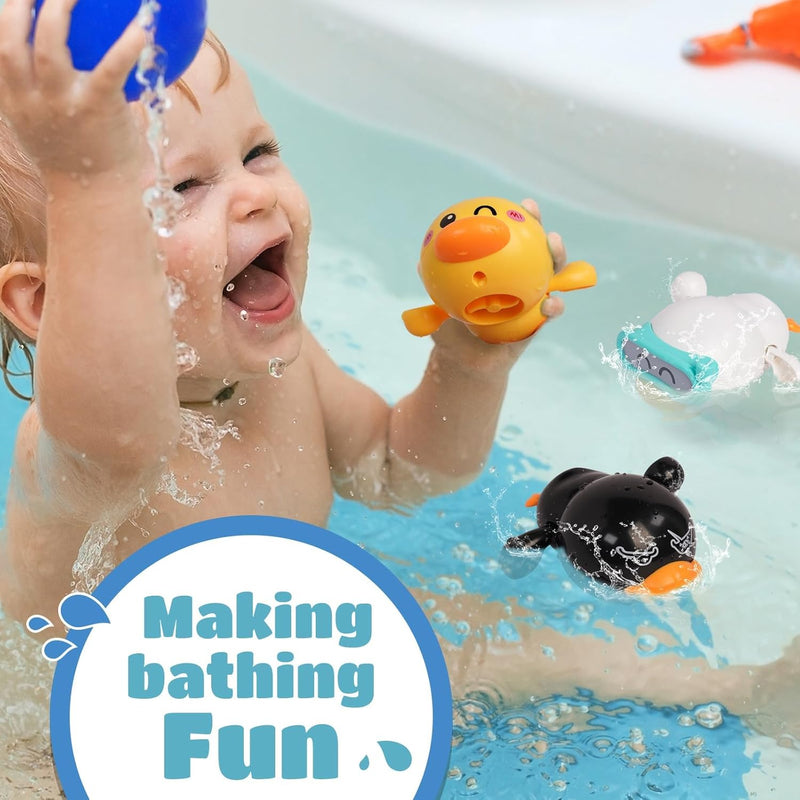 TERRIFI Baby Bath Toys, 3 Pcs Wind Up Duck Bathtub Toys for Toddlers 1-3 Years Old, Floating Pool Games, Water Toys for Swimming for Boys and Girls