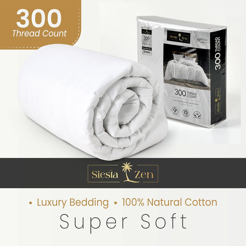 Premium 100% Egyptian Cotton Duvet Cover King 260x240cm with 2 Pillowcases, 300TC Percale Weave, Soft & Comfy Luxurious Hotel Quality Comforter Cover, All Season Bedding Set (White, King) - White Queen