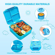 Bento Lunch Box, LunchBox 4 Compartments, Leak-Proof Lunch Container, PFAS&BPA-Free Microwave Safe, BLYPHOO Bento Box with Soup Bowl(Blue)