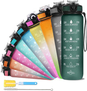 Unbreakable Water Bottle 1 Litre with Motivational Time Marker, Leakproof Durable BPA-Free Non-Toxic Water bottle for office,Water bottle for gym Detoxing eBook included Hunter Green with Motivational Time Marker - 1 ÙÙØªØ± Hunter Green