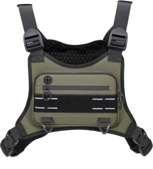 Sports Chest Bag For Men Women, Water Resistant Lightweight Front Chest Pack, Running Vest Bag With Built-In Phone Holder & Extra Storage For Workouts, Running, Cycling - Olive