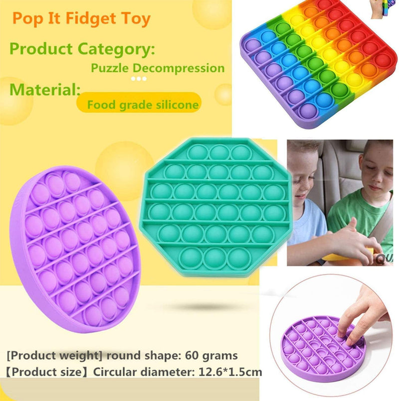 Coolbaby Push Bubbles Pop Fidget Sensory Toy,A Loud Side And A Quiet To Pop, Autism Adhd Special Needs Stress Reliever Silicone Squeeze Toy, ,RainbowStyle2