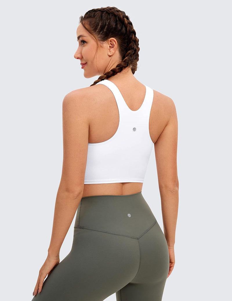 CRZ YOGA Butterluxe Womens Racerback High Neck Longline Sports Bra - Padded Workout Crop Tank Tops with Built in Shelf Bra