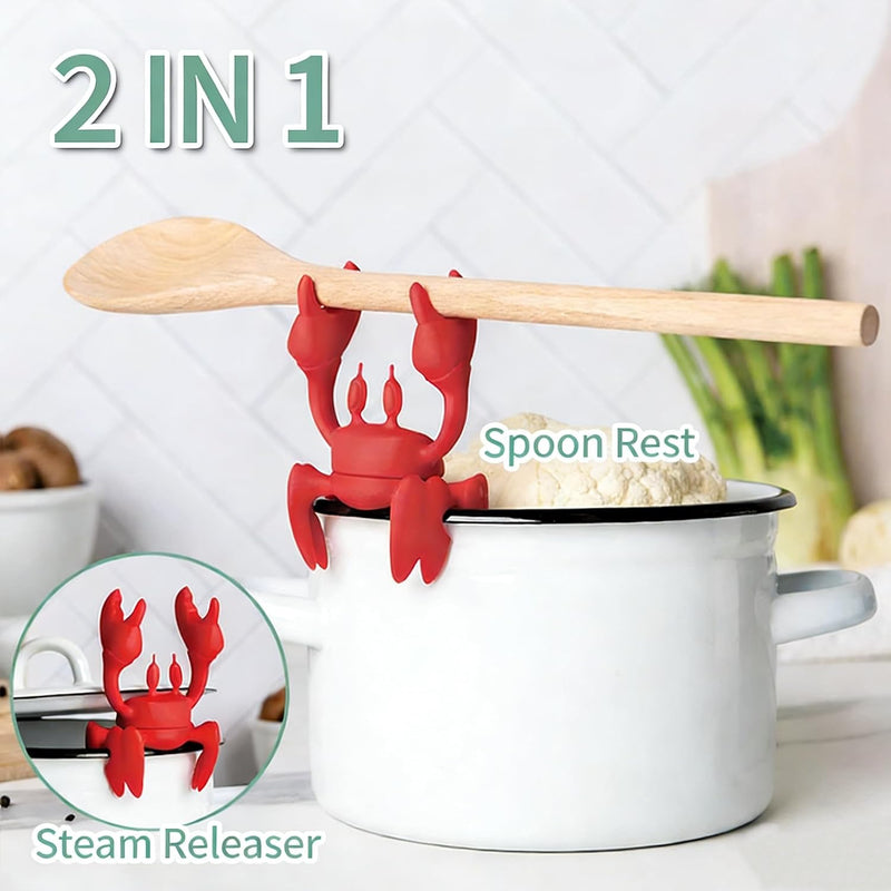HIKKY Silicone Utensil Rest, Kitchen Utensil Holder, Red Crab Silicone Steam Releaser for Pot, Non-Slip Stovetop Organizer, kitchen and grill utensil holder for Cooking