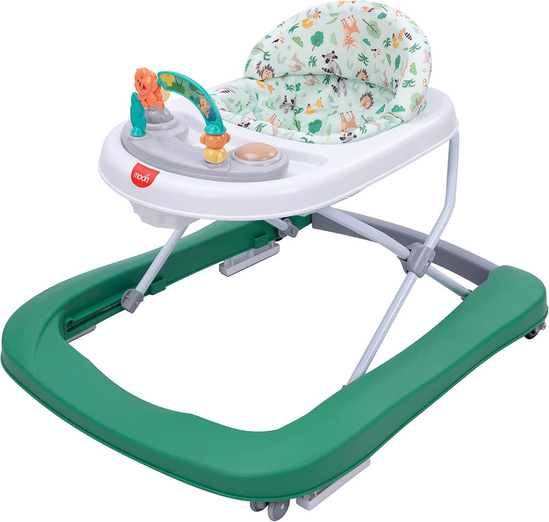 The Moon Brand Stride Height Adjustable Baby/Child Walker with Music-food tray and Toys Play Tray-(From 6 Months To 18 Months)- Rose Pink - Green