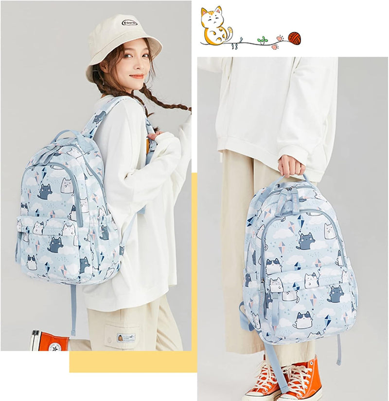 Mfikaryi Cute Cat Casual Daypack Teens Elementary School Backpack Students Bookbag for Girls Boysâ€¦