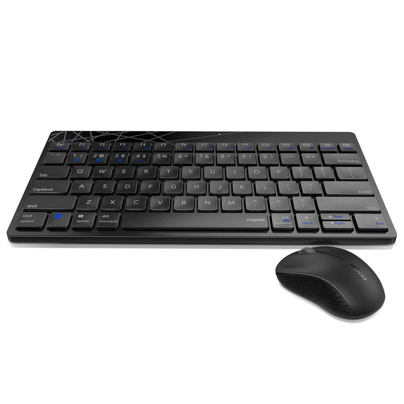 Rapoo 8000M Accessory Set for Computer, Keyboard and Mouse Wireless, Multi Mode, Wireless, USB, 2.4GHz, Bluetooth, Multimedia Buttons, 1300 DPI, Black