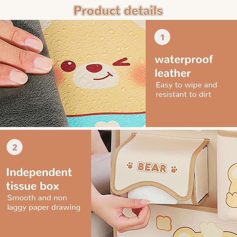 Backseat Car Organizer with Waterproof Built-in Bucket, 7 Storage Pockets, Back Seat Protector and Travel Accessories for Kids
