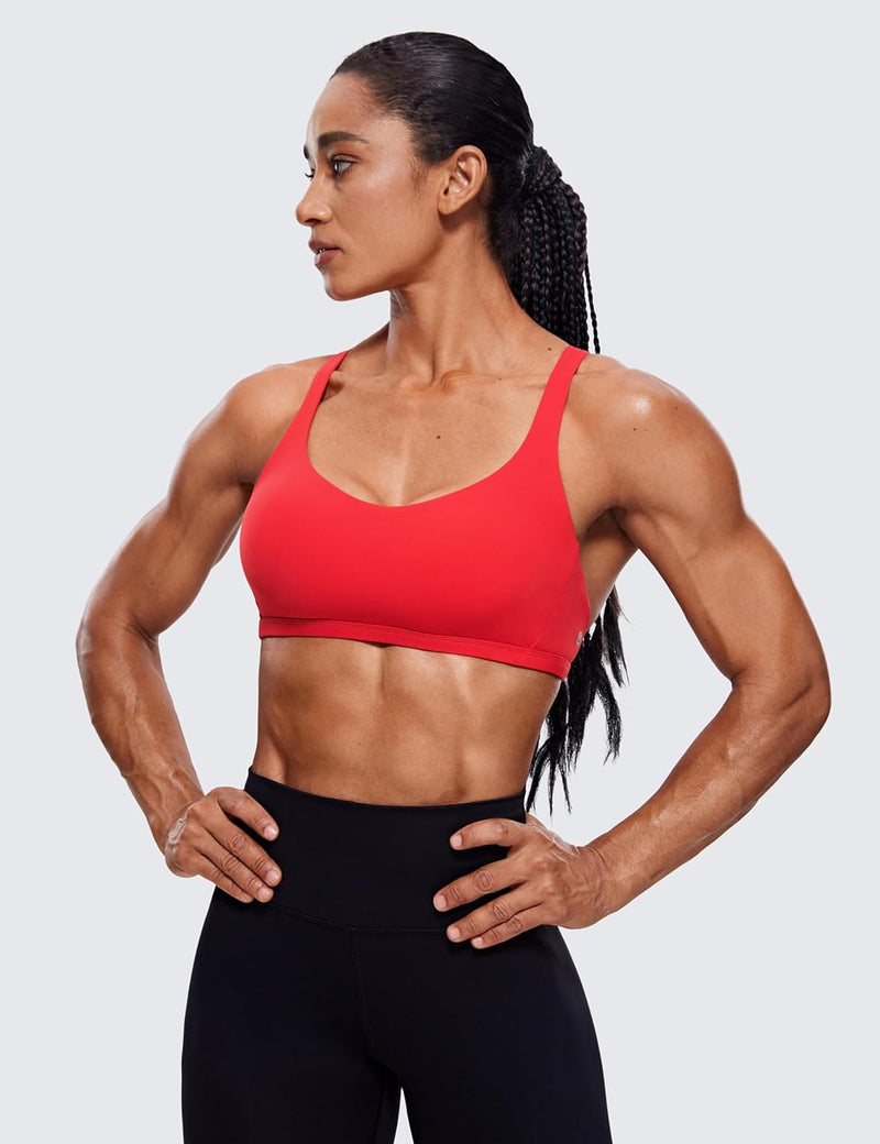 CRZ YOGA Women's Cute Yoga Sports Bra Strappy Sexy Back Padded Low Impact Workout Clothes Bra Tops