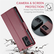 For Oppo A96 4G / A36 / A76 / K10 4G / Realme 9i 4G Leather Case RFID Blocking 3 Card Slot Mobile Cover - Red