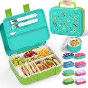 5-Compartment Bento Lunch Box for Kids, 1250ml Leak-Proof Container with Utensils, BPA-Free Toddler Lunchbox for School Travel, Boys Girls (Dinosaur Excavator) - Green-dinosaur Excavator