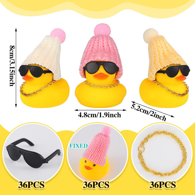 36 Pcs Mini Rubber Ducks Glow in The Dark Rubber Frogs Baby Shower Tiny Rubber Ducks Bulk, Float Bath Toys Bathtub Duckies Mini Frogs for Shower Birthday Party Favors Carnival Gift (Hat Style)