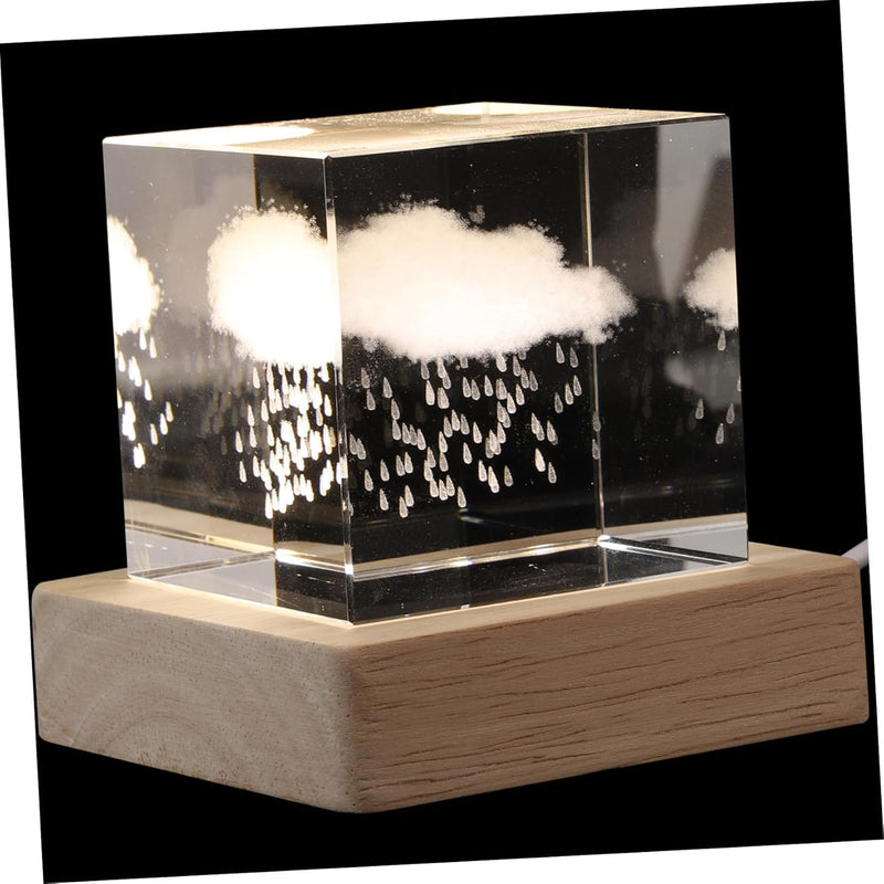 Rain Cloud Crystal Cube Night Light, Crystal Cube Lamp For Bedroom, Wooden Base Romantic Night Lamp For Home Decor Gentle Light, Birthday Gift For Teens Boys and Girls, Rainy Cloud Model