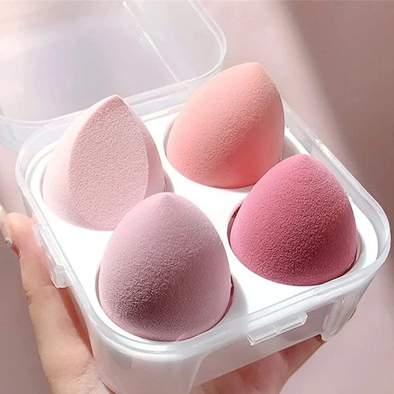 Womensa store Blender Sponge 4 Pcs in A Storage Box ,Makeup Cosmetic Puff Women's & Girls Makeup Sponge With Storage Box Foundation Powder Sponge Beauty Tools Women Makeup Accessories (Multicolour)