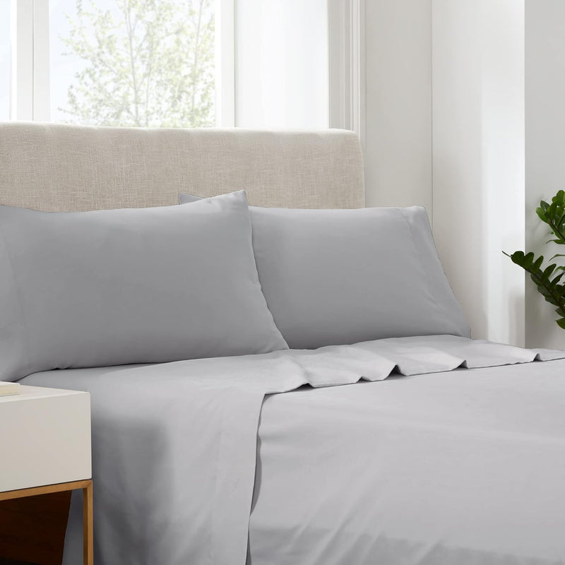 Serta Simply Clean Super Soft Hypoallergenic Stain Resistant Deep Pocket 3 Pieces Solid Bed Sheet Set, Twin XL, Silver Grey
