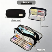 Large Capacity Pencil Case with 3 Compartments, Multi-Use Pencil Pouch for School, College, Office Organizer for Pens, Markers, Art Supplies (Black)