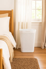Premium Plastic Laundry Basket with Lid 55 Litre Durable & Ventilated Clothes Hamper for Laundry Storage Large Capacity, Lightweight & Easy to Carry Random Colors (White or Grey)