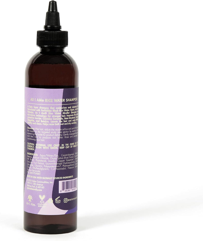 Rice Water Shampoo 8 oz - with Forbidden Black Rice, Saw Palmetto, Biotin - Gentle Cleanser - Moisturizing - Vegan & Cruelty Free - Sulfate Free - Paraben Free - For All Hair Types