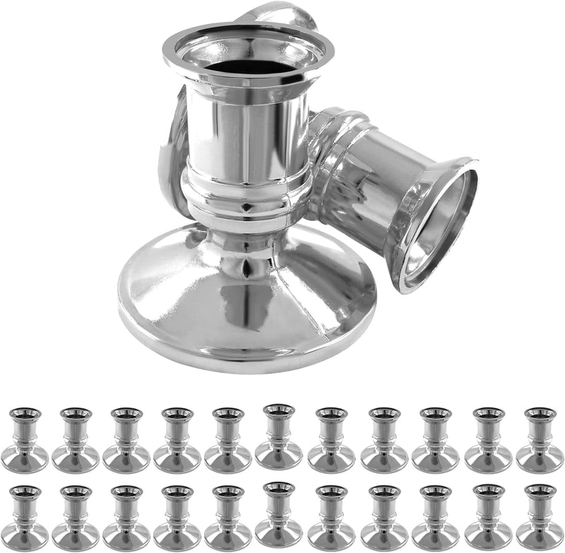 Waziaqoc 24Pcs Silver Taper Candle Holders, Plastic Candlestick Holders Only for Flameless LED Candle Decorative Pillar Candle Holder for Christmas Wedding Anniversary Dinner Party