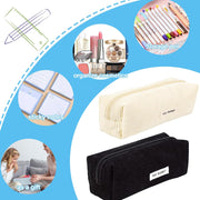 2 Pieces Pencil Case, Monochrome Pencil Case, Corduroy Pencil Case, for School, Office, Travel, Black And Cream, No
