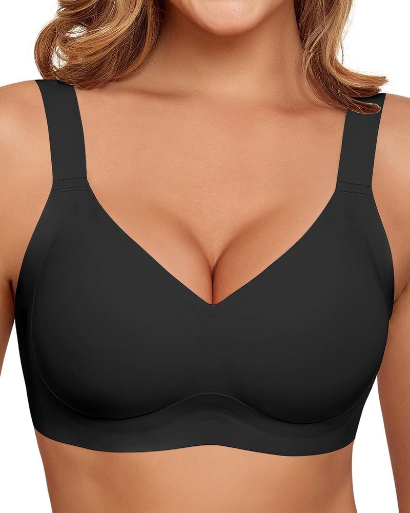 Wireless Bras for Women Soft Comfortable No Underwire T Shirt Bra Seamless Full Coverage Bras with Support - Zstyle-black