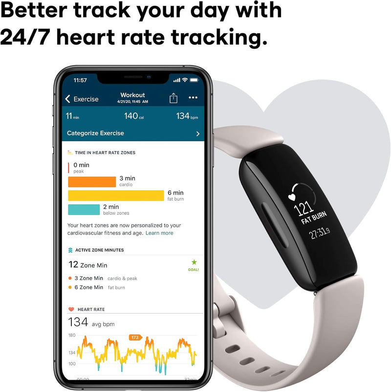 Fitbit Inspire 2, Health & Fitness Tracker With A Free 1-Year Fitbit Premium Trial, 24/7 Heart Rate & Up To 10 Days Battery, Black