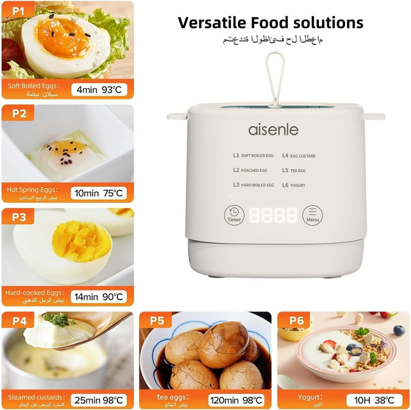 Automatic Rapid Egg Steamer, 6 in 1 Egg Cooker for Hard Boiled Eggs, Electric Egg Boiler with Auto Shut Off & Beep Alarm, Smart Egg Maker Soft Boiled, Egg Custard, Tea Egg, Yogurt, Hot Spring Egg