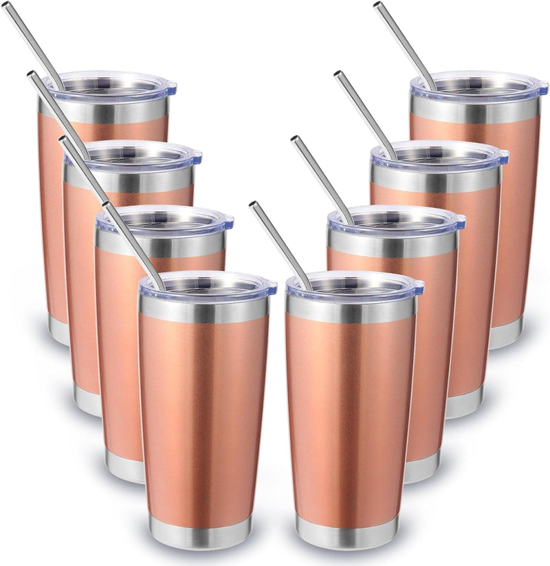 Volhoply 20oz Stainless Steel Tumbler with Lid and Straw,Double Wall Insulated Travel Iced Coffee Mug Fits Car Cup holder,Powder Coated Cups for Hot and Cold Drinks,Gifts for Women Men（White,1 Set）