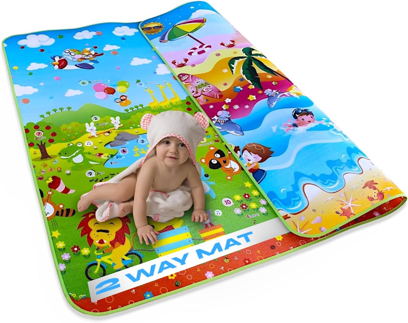 Baby Play Mat - Large Foldable Foam Playmat for Babies, Toddlers & Kids - Waterproof Crawling play yard with Double-Sided Design - Soft Padded Floor Mat for Indoor Play (200x180cm)