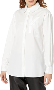 Women's Poplin Long Sleeve Stripe Everyday Fashion Sport Blouse - Soft White