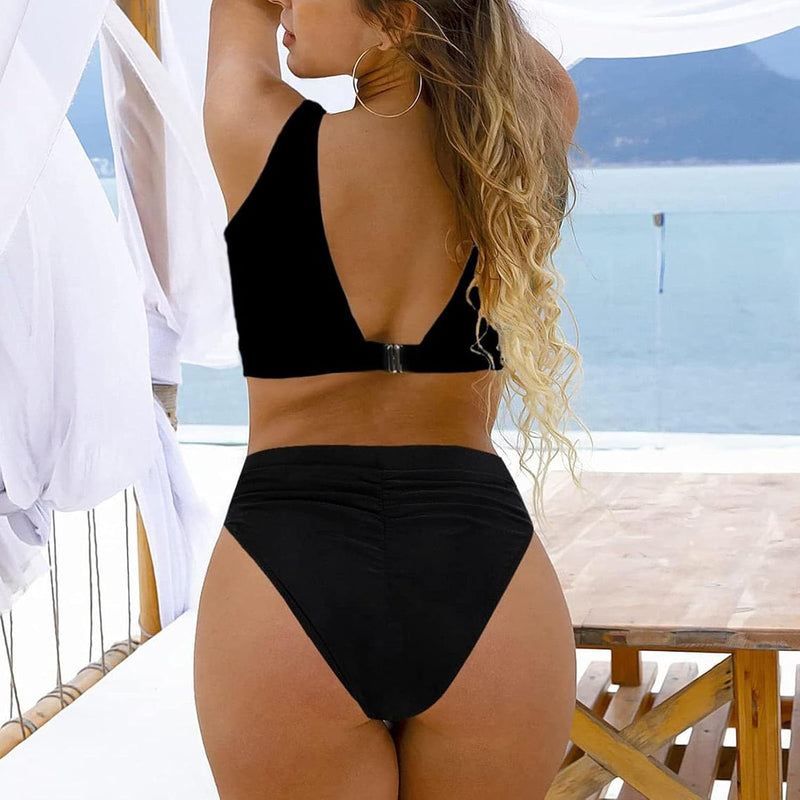 Women's High Waisted Bikini Sets High Cut Bathing Suits Two Piece Sporty Cut Out Swimsuits