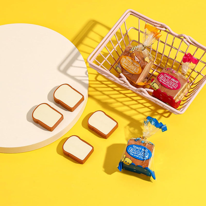 Bread Shaped Erasers for Kids, 16Pcs Mini Novelty Toast Bread Erasers Cute Fun Food Pencil Erasers, Bread Eraser Cartoon Cute Pencil Eraser