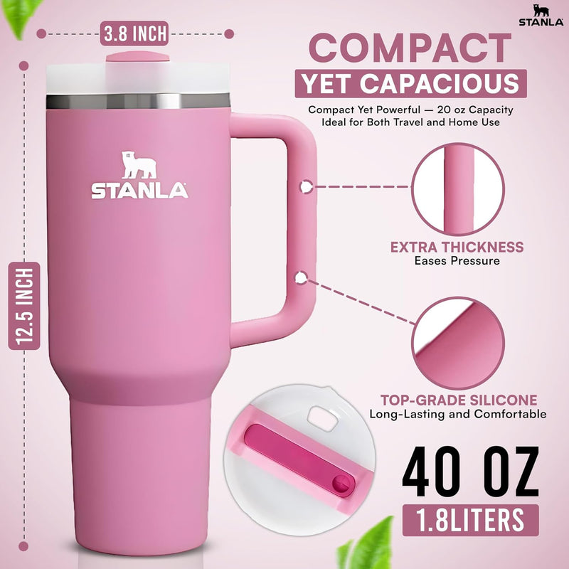 STANLA 40 oz Tumbler with Lid and Straw | Travel Mug for Iced Tea & Coffee | 100% Leakproof, Stainless Steel Insulated Tumbler for School,Office & Gym | Cup Holder Friendly Base (Cream)